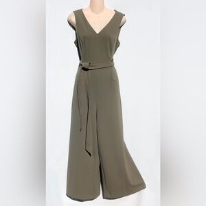 Calvin Klein Olive Green V-Neck Belted Wide-Leg Jumpsuit – Size 14 – NWOT